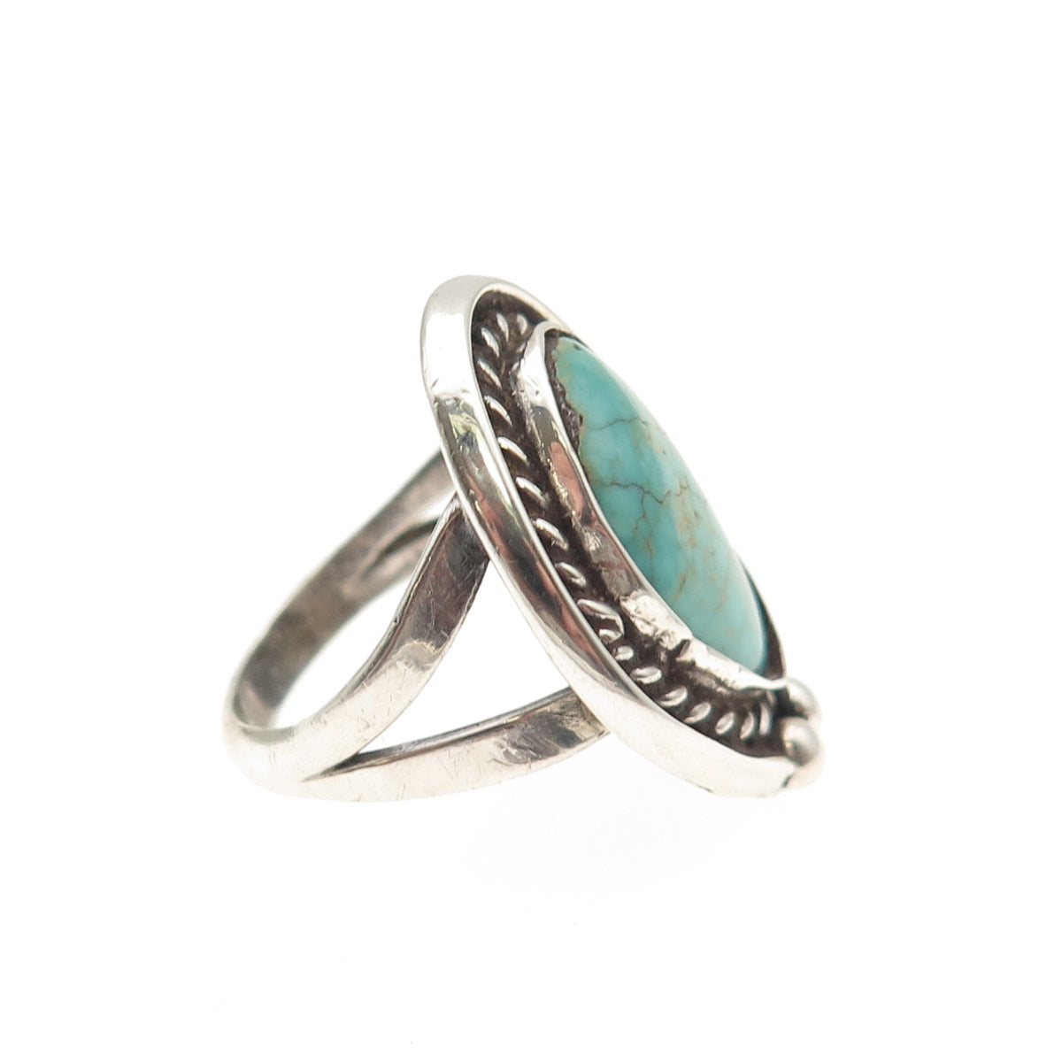 Old Pawn Sterling Silver Vintage Southwestern Turquoise Tribal Ring Size 5.75