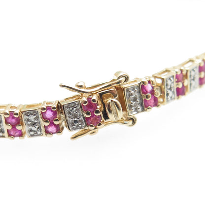 ROSS SIMONS 925 Sterling Silver 2-Tone Diamond Accent & Ruby Gem Bracelet 7.25"