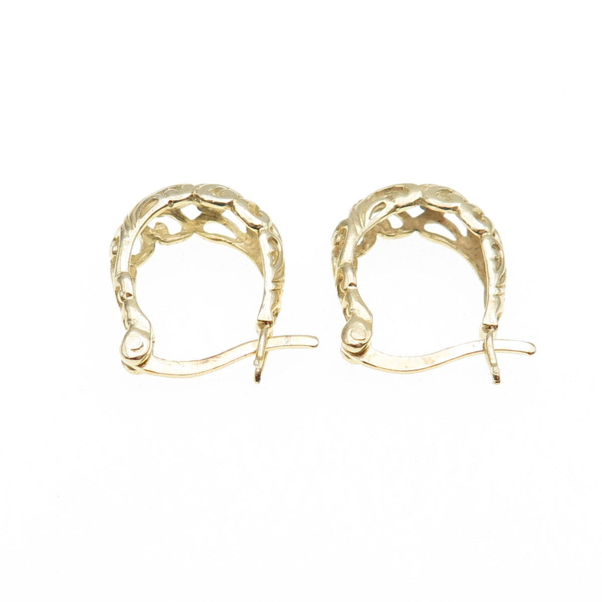 925 Sterling Silver Gold Plated Ornate Hoop Earrings