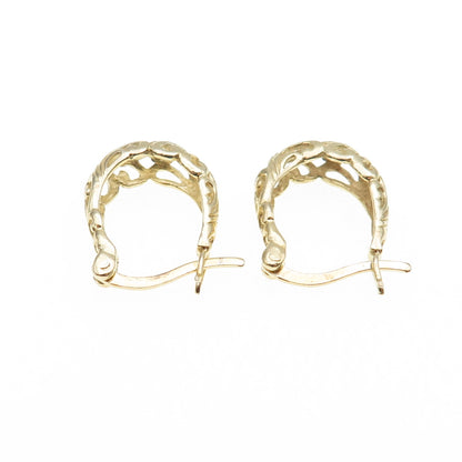 925 Sterling Silver Gold Plated Ornate Hoop Earrings
