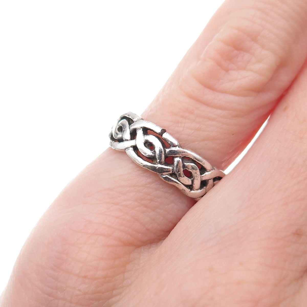 Peter Stone 925 Sterling Silver Vintage Celtic Knot Oxidized Band Ring Size 3.75