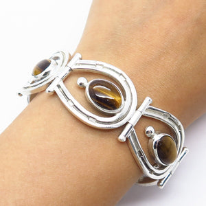 925 Sterling Silver Vintage Mexico Los Ballesteros Tiger Eye Gem Bracelet 7"