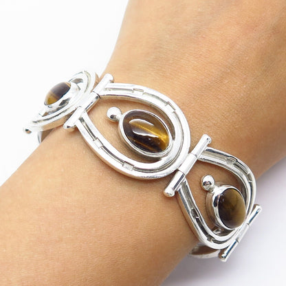 925 Sterling Silver Vintage Mexico Los Ballesteros Tiger Eye Gem Bracelet 7"