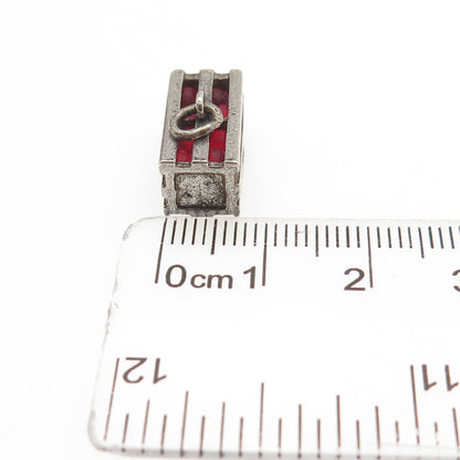 Wells Sterling Silver Antique Art Deco Cape Cod Cranberry Crate 3D Mini Pendant