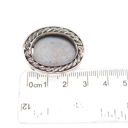 925 Sterling Silver 10K Gold Vintage Real Diamond Picture Frame Brooch / Pendant