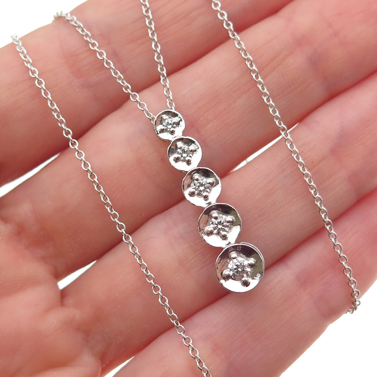 925 Sterling Silver Round-Cut C Z Graduated Drop Cable Chain Necklace 18"