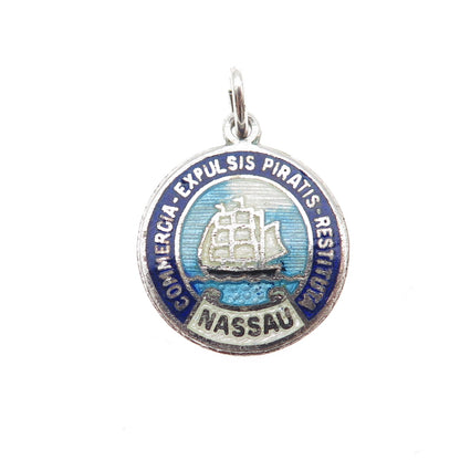 Breadner & Co. 925 Sterling Silver Vintage Enamel Nassau Bahamas Mini Pendant