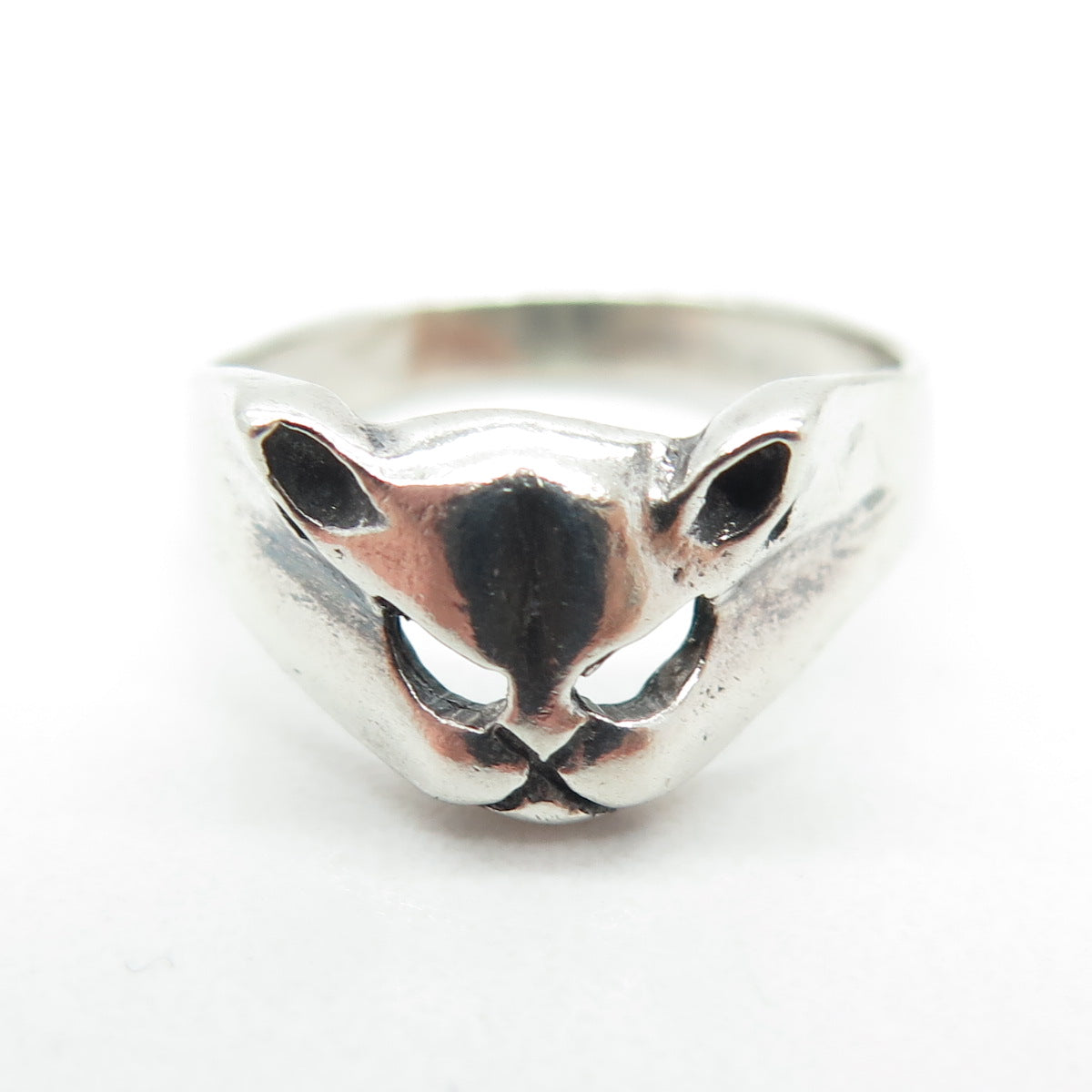 925 Sterling Silver Vintage Cat Oxidized Ring Size 5