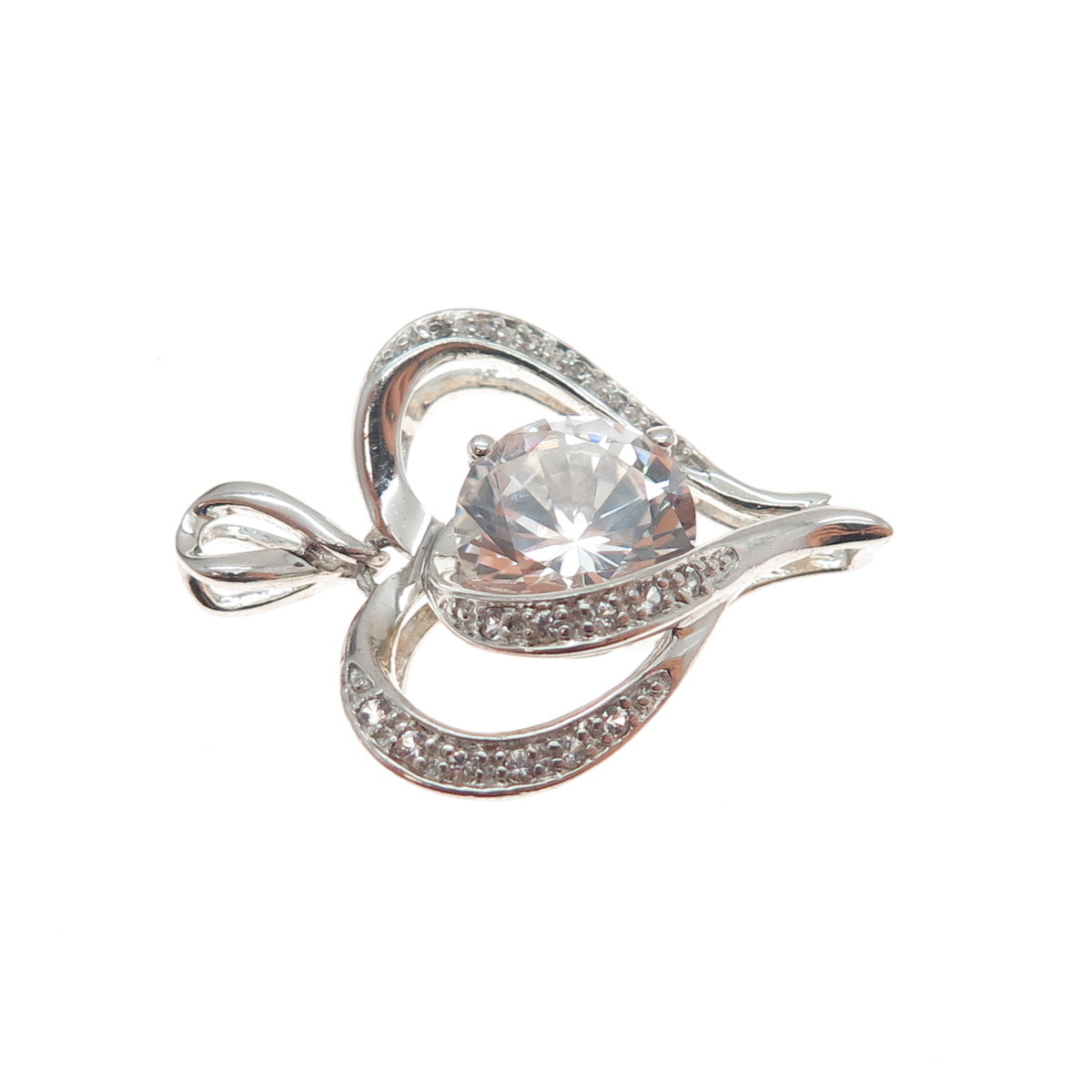 MICHELLE ALBALA 925 Sterling Silver Real White Topaz Heart Charm Pendant