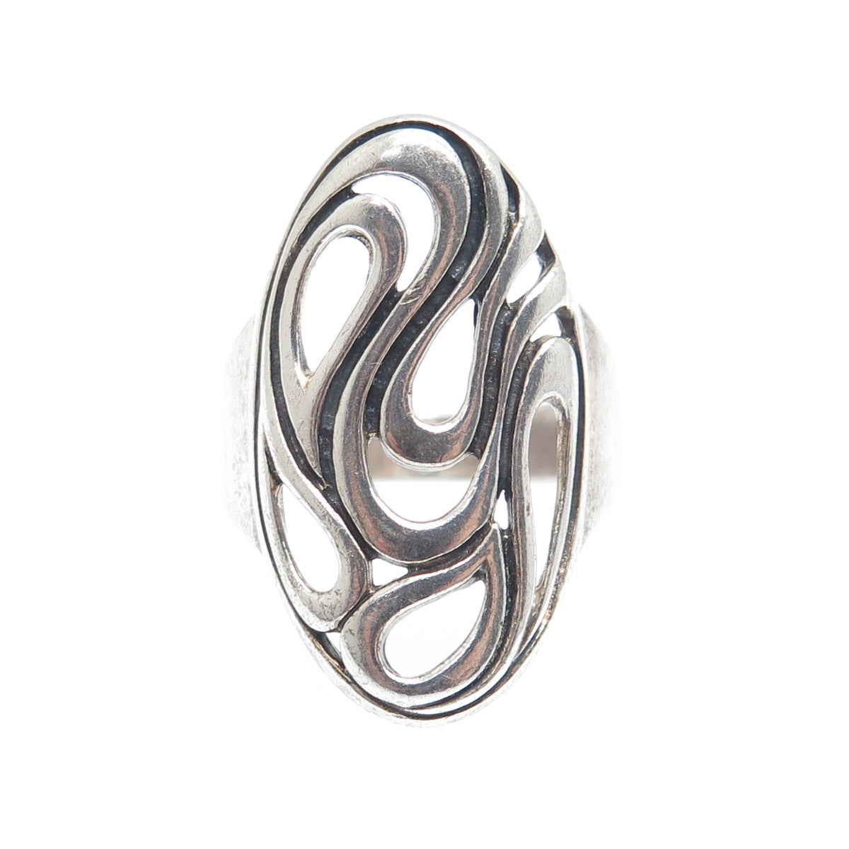 925 Sterling Silver Vintage Modernist Teardrop Oxidized Ring Size 7