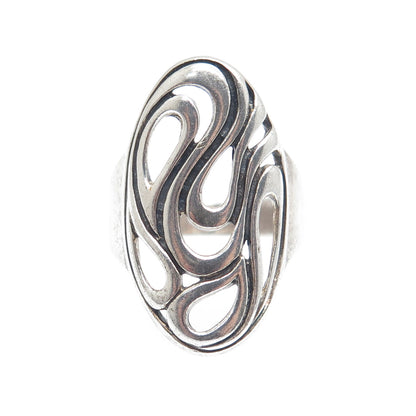 925 Sterling Silver Vintage Modernist Teardrop Oxidized Ring Size 7