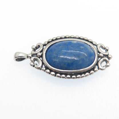 MORNING SUN 925 Sterling Silver Vintage Real Denim Lapis Beaded Pendant