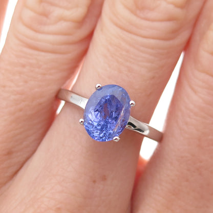 925 Sterling Silver Real Oval-Cut Tanzanite Ring Size 8
