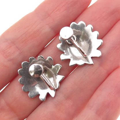 925 Sterling Silver Antique Art Deco Seashell Screw Back Earrings