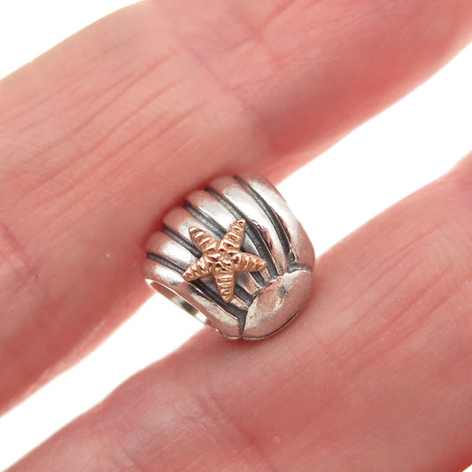 PANDORA 925 Sterling Silver & Gold Seashell Starfish Slide Bead Charm