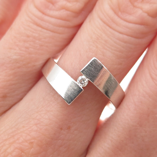 J's Jewelry 925 Sterling Silver Real Round-Cut Diamond Bypass Ring Size 7