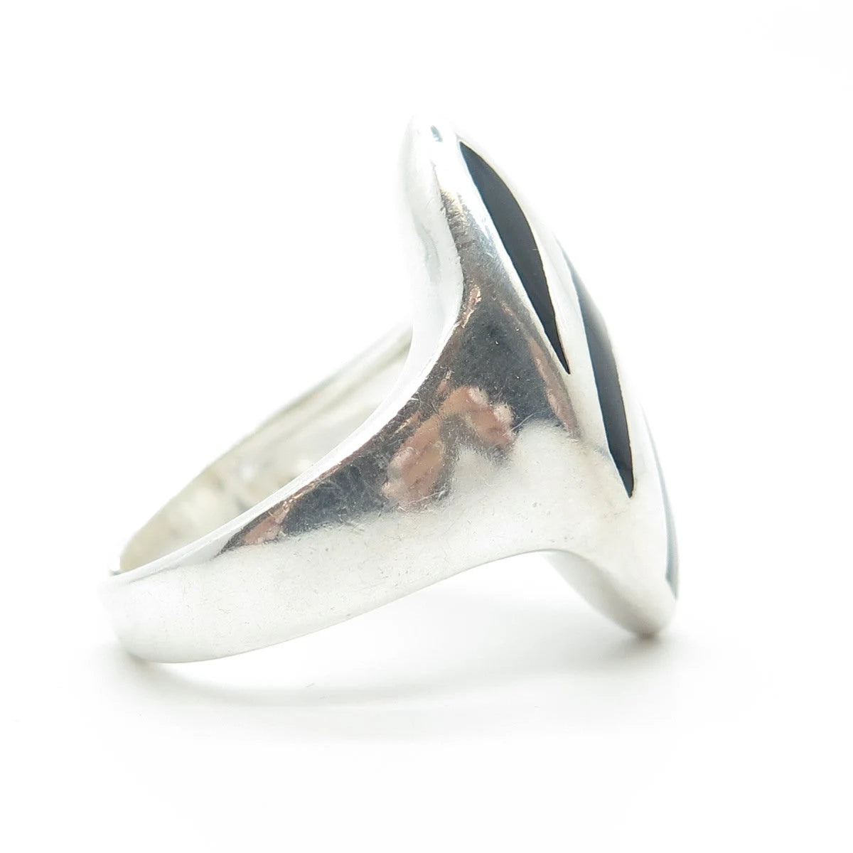 925 Sterling Silver Vintage Real Black Onyx Zebra Print Adjustable Ring Size 6