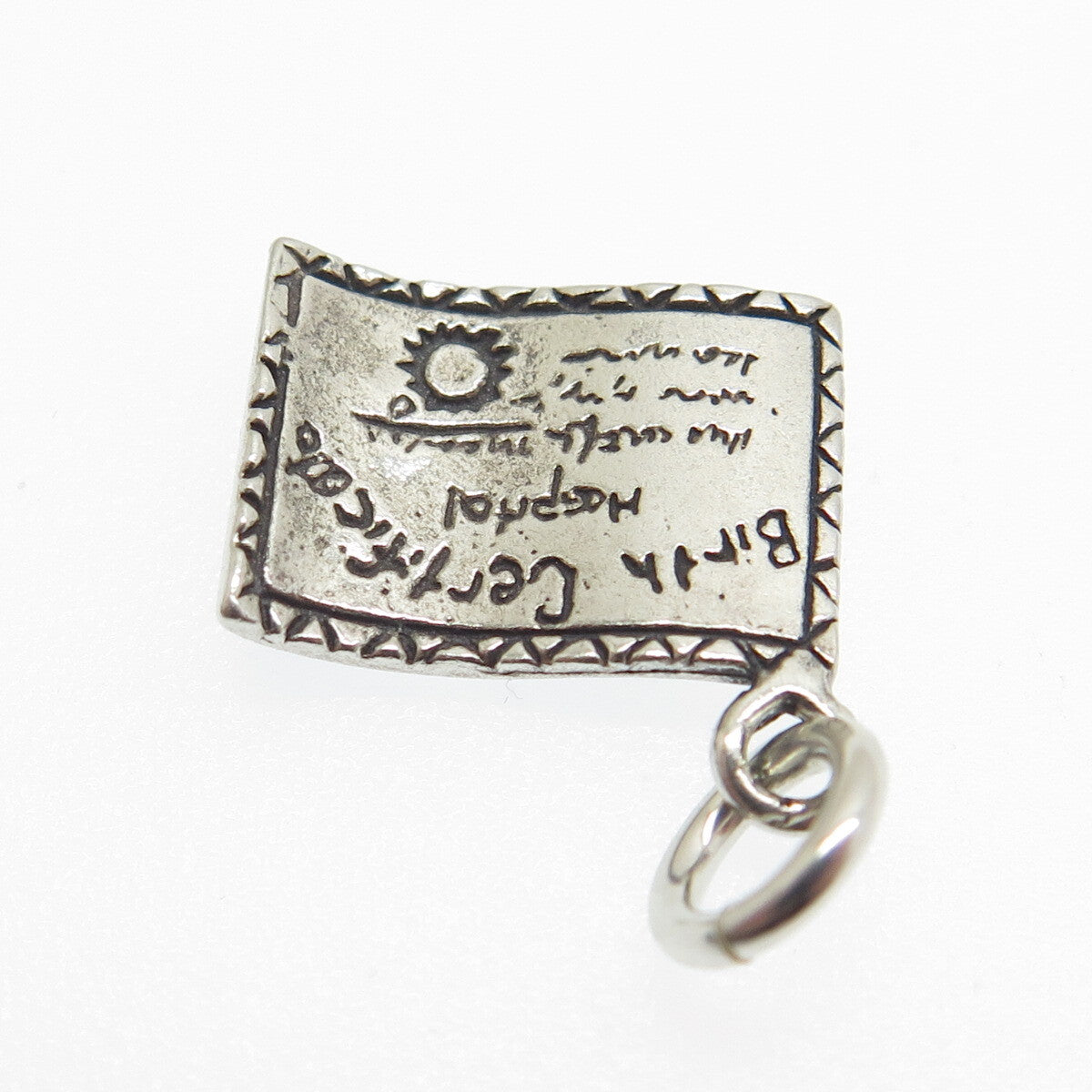 SUN WEST 925 Sterling Silver Vintage Birth Certificate Minimalist Charm Pendant