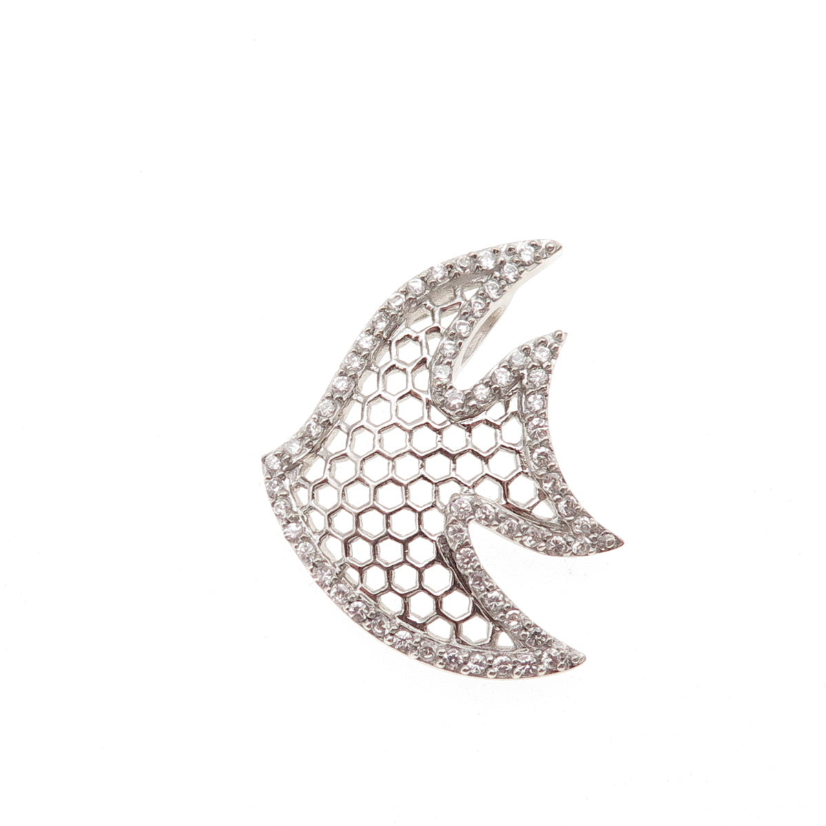 925 Sterling Silver Round-Cut C Z Angelfish Slide Charm Pendant