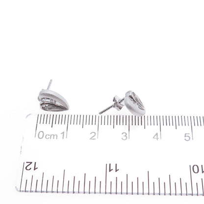 925 Sterling Silver Round-Cut C Z Textured Heart Earrings