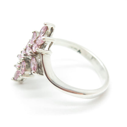 925 Sterling Silver Marquise-Cut Pink C Z Bypass Ring Size 10