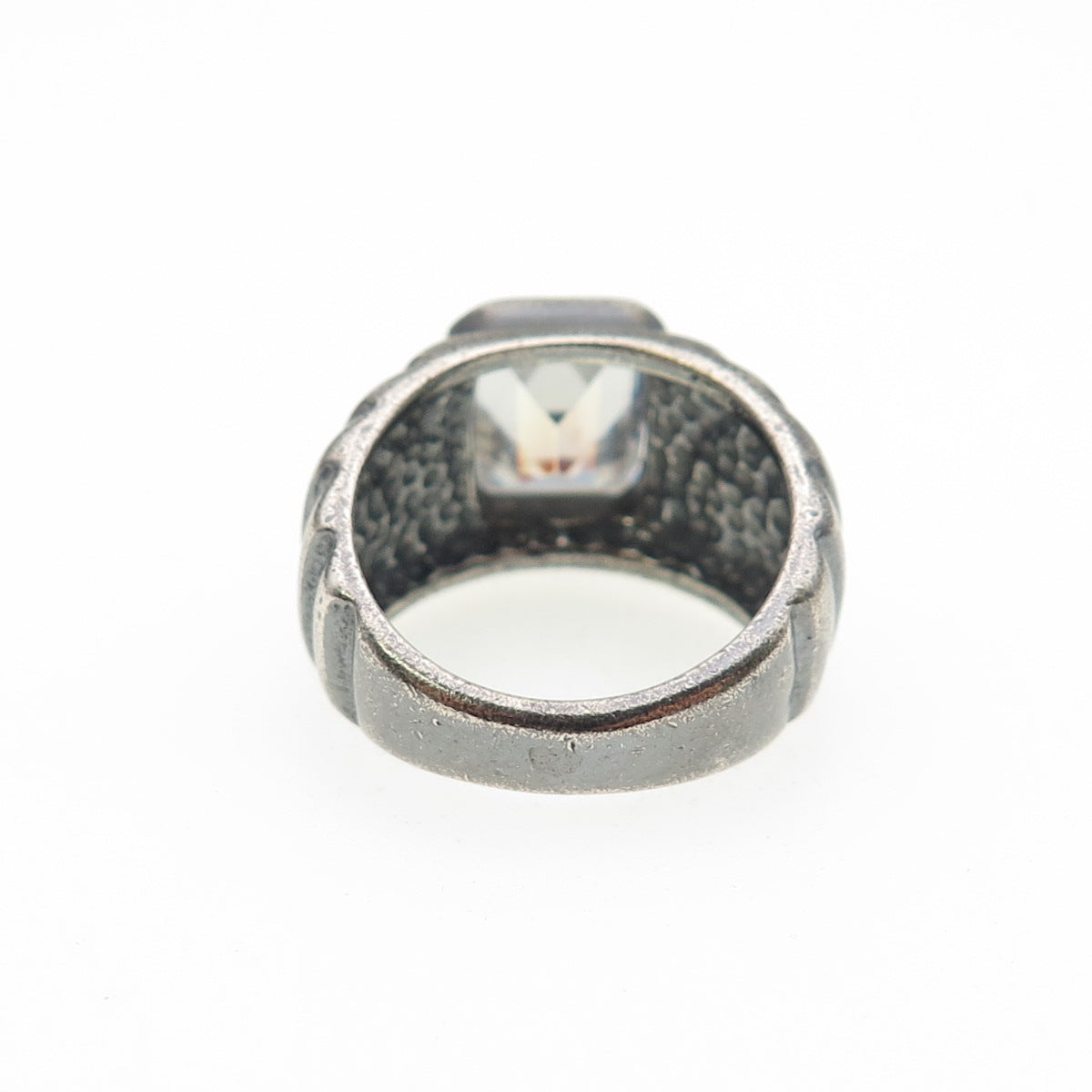 925 Sterling Silver Vintage Emerald-Cut C Z Modernist Oxidized Ring Size 6