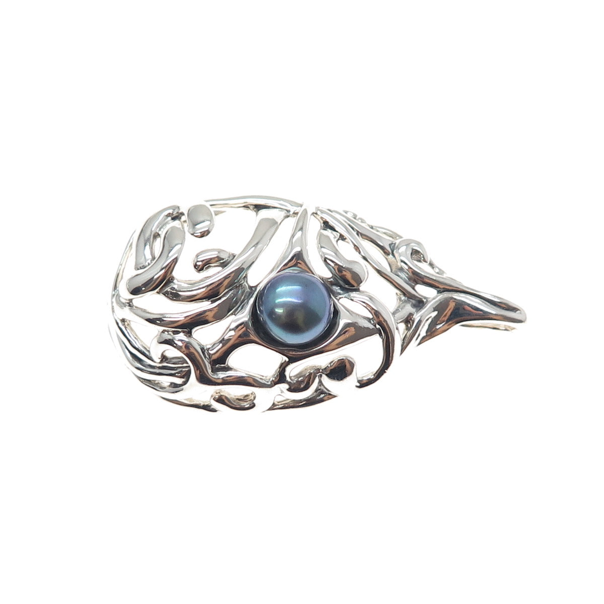 HAGIT GORALI Sterling Silver Vintage Real Tahitian Pearl Modernist Swirl Pendant