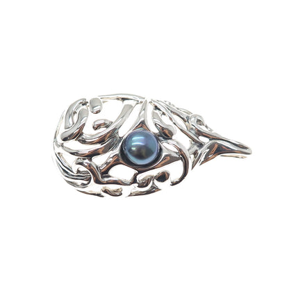 HAGIT GORALI Sterling Silver Vintage Real Tahitian Pearl Modernist Swirl Pendant