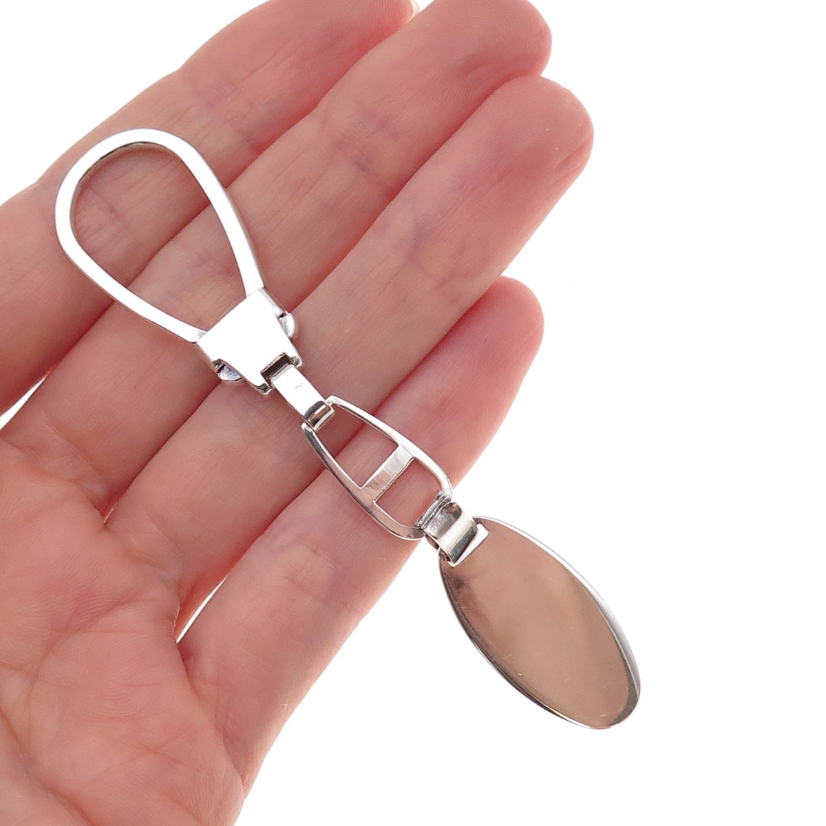 925 Sterling Silver Vintage Italy Oval Tag Key Chain Fob Holder