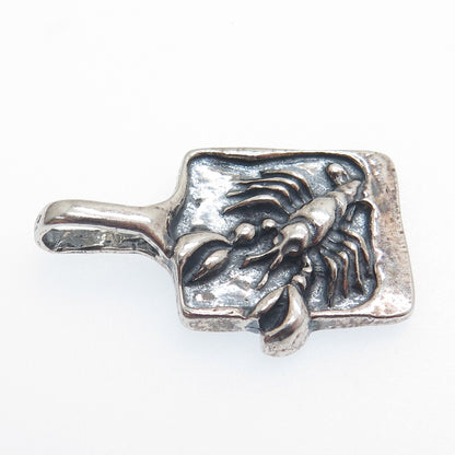 925 Sterling Silver Vintage Poland Cancer Zodiac Minimalist Oxidized Pendant