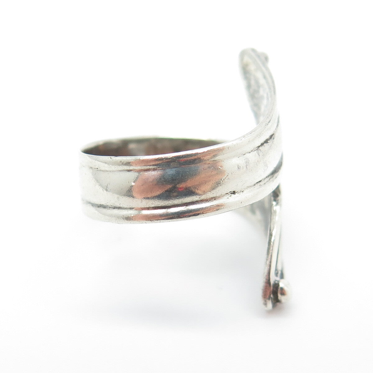925 Sterling Silver Vintage Modernist Leaf Overlap Ring Size 6.25