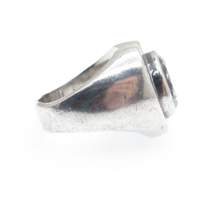 925 Sterling Silver Vintage Mexico Round-Cut C Z Modernist Heart Ring Size 6.5