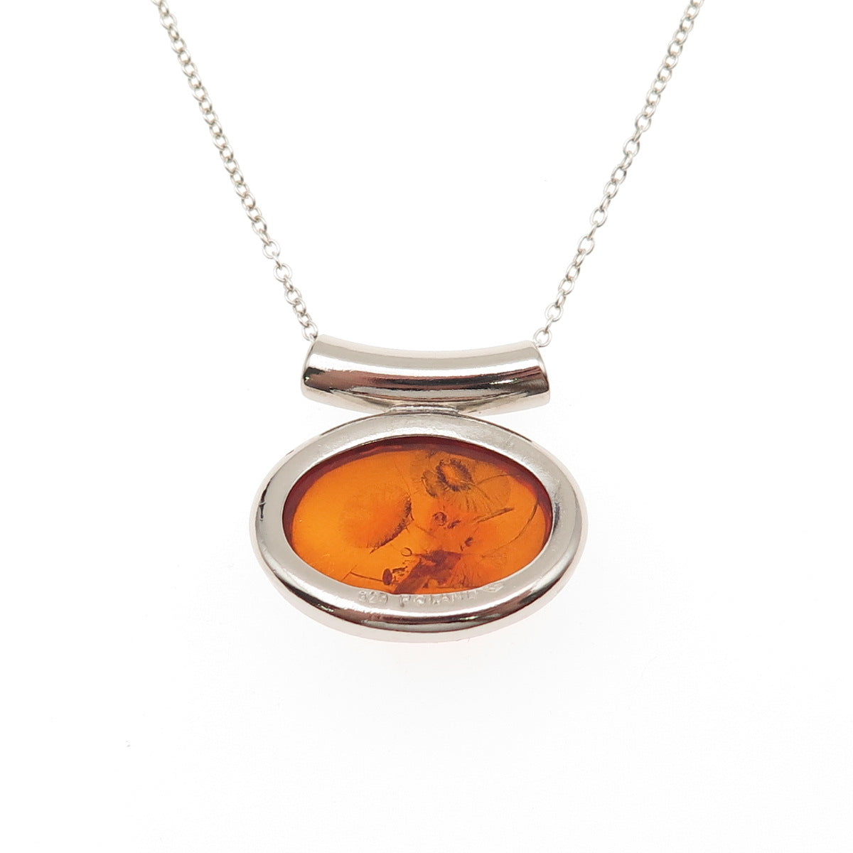 925 Sterling Silver Vintage Poland Real Amber Modernist Cable Chain Necklace 18"