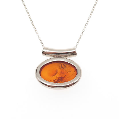 925 Sterling Silver Vintage Poland Real Amber Modernist Cable Chain Necklace 18"