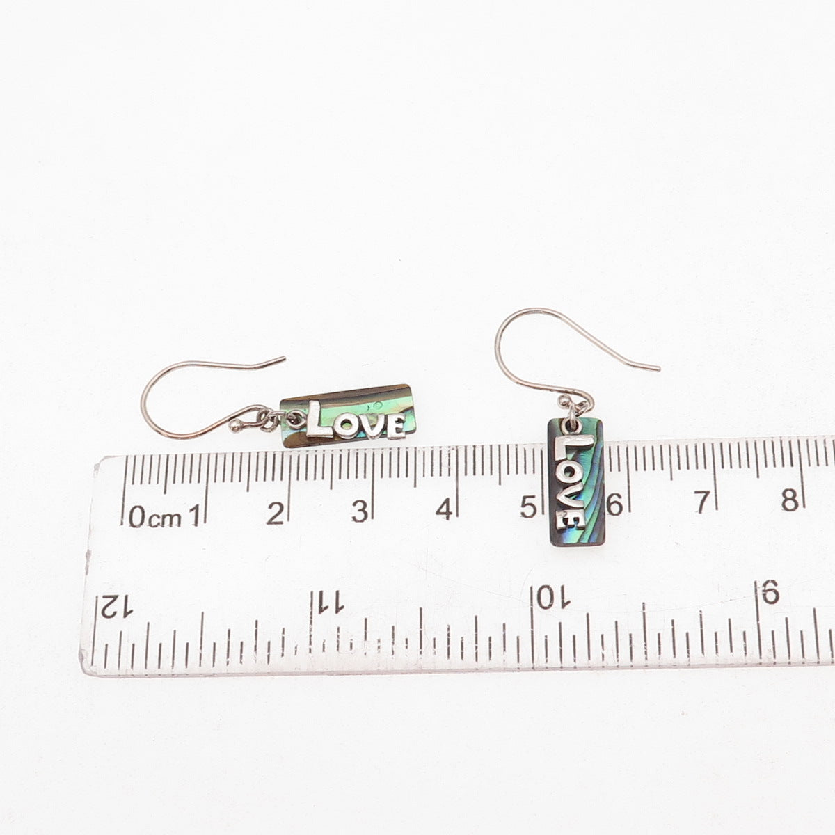 925 Sterling Silver Vintage Real Abalone Shell Love Dangle Earrings