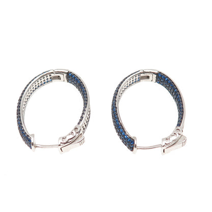 925 Sterling Silver Round-Cut Blue C Z In & Out Hoop Earrings