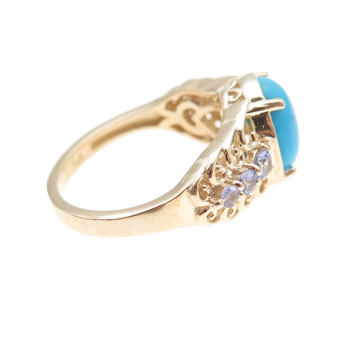 Chuck Clemency 925 Sterling Gold Plated Real Turquoise Tanzanite Ring Size 8.25