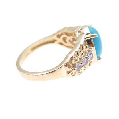 Chuck Clemency 925 Sterling Gold Plated Real Turquoise Tanzanite Ring Size 8.25