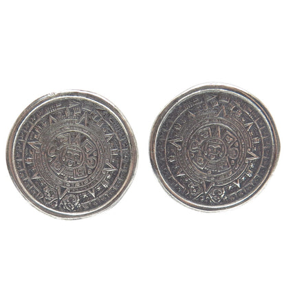 925 Sterling Silver Vintage Mexico Mayan Calendar Oxidized Cufflinks