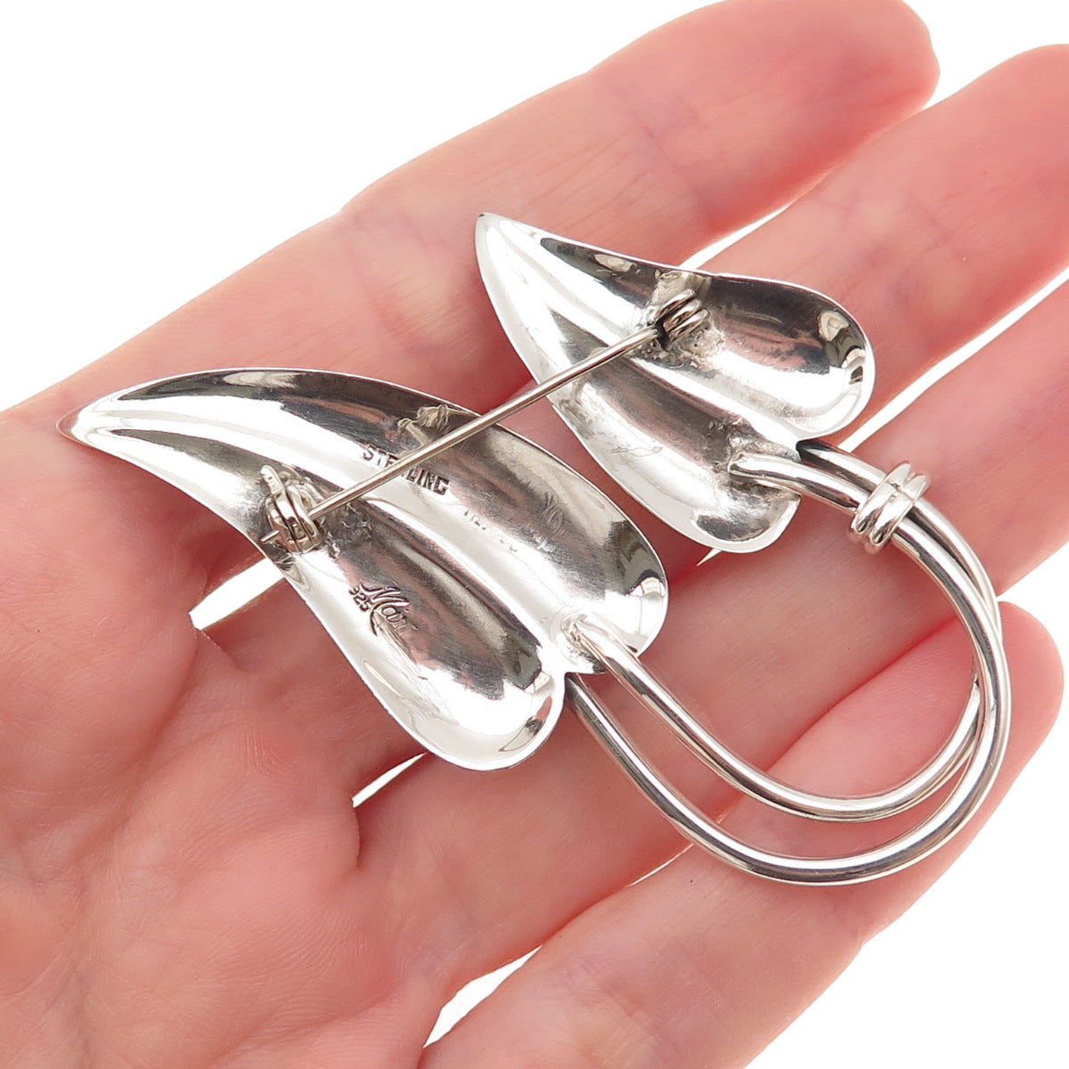Maricela Ysidro Garcia 925 Sterling Silver Vintage Modernist Floral Pin Brooch