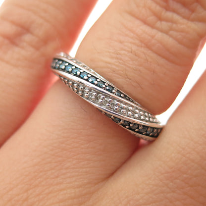 JANE SEYMOUR 925 Sterling Silver Real Blue & White Diamond Ring Size 5.25