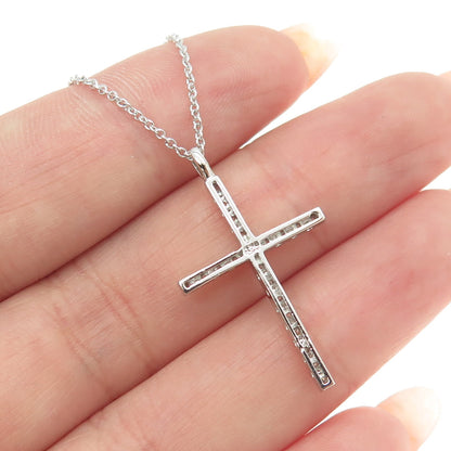 925 Sterling Silver Round-Cut C Z Cross Cable Chain Necklace 16-18"