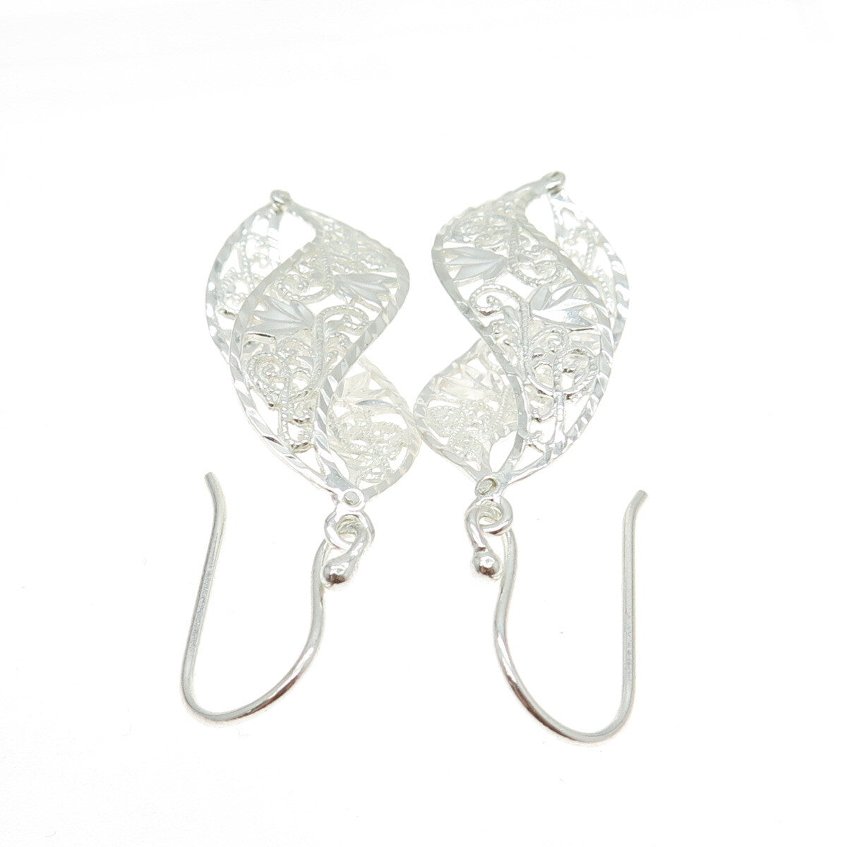 925 Sterling Silver Vintage Floral Infinity Dangling Earrings