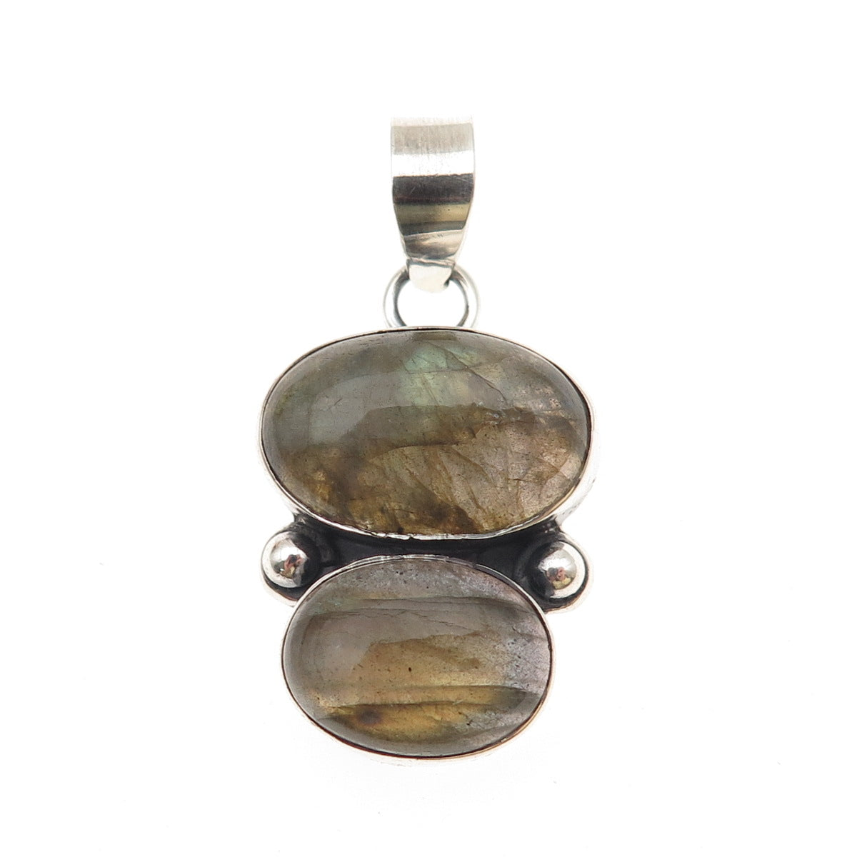 925 Sterling Silver Vintage Real Labradorite Modernist Charm Pendant