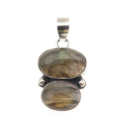 925 Sterling Silver Vintage Real Labradorite Modernist Charm Pendant