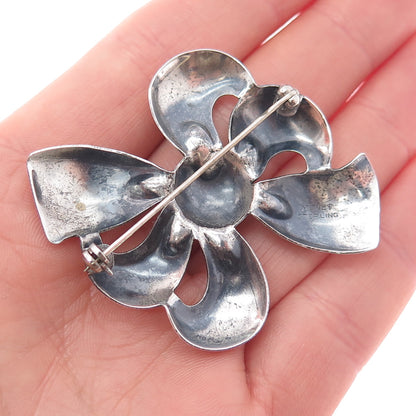 MONET 925 Sterling Silver Antique Art Deco Bow Oxidized Pin Brooch