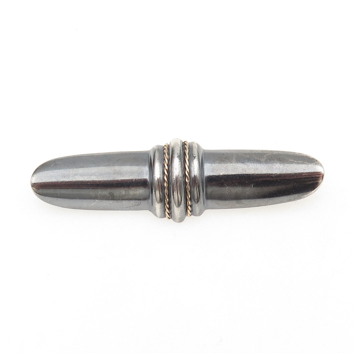 925 Sterling Silver 14K Gold Vintage DND Modernist Bar Oxidized Pin Brooch