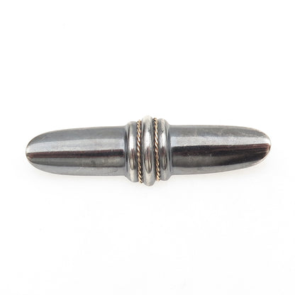925 Sterling Silver 14K Gold Vintage DND Modernist Bar Oxidized Pin Brooch
