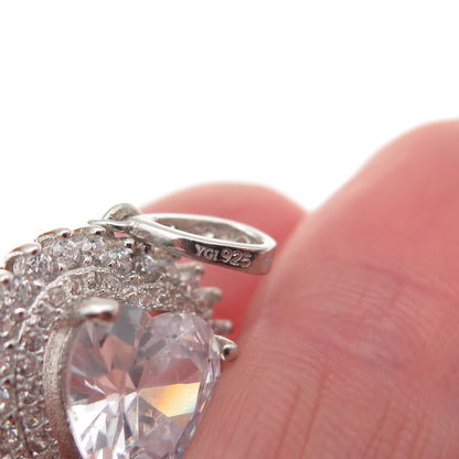 925 Sterling Silver Heart & Round-Cut C Z Charm Pendant