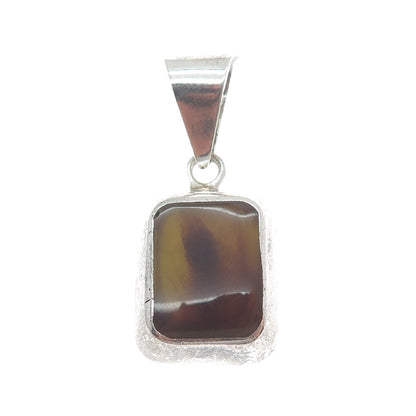 925 Sterling Silver Vintage Mexico Real Tiger Eye Modernist Charm Pendant